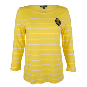 NWT Lauren Ralph Lauren Women's Petite Crest Striped Jersey Top-Y-PXS $59.5